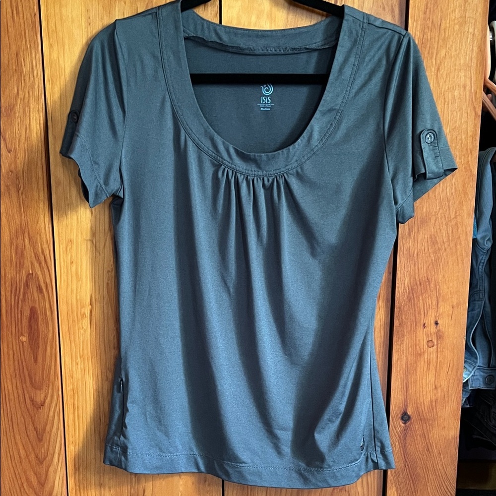 Isis Scoop Neck Short Sleeve Top Gray Medium